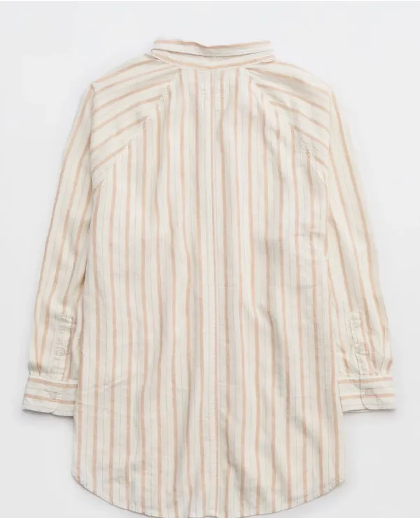 Aerie linen blend coverup shirt - tan and cream - Image 3