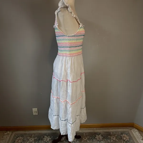 Vineyard Vines Flutter Sleeve Smocked Tiered‎ White Linen Midi Dress Size S - Image 7