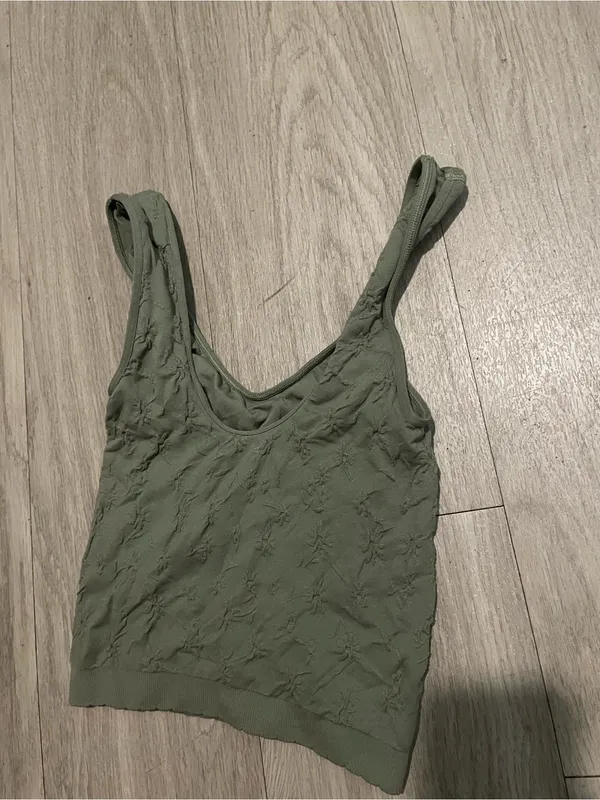 aerie Olive Green Embroidered Scoop Tank - Image 2