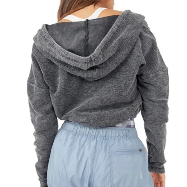 Free People Movement black criss cross cropped hooded terry sweatshirt - Image 3