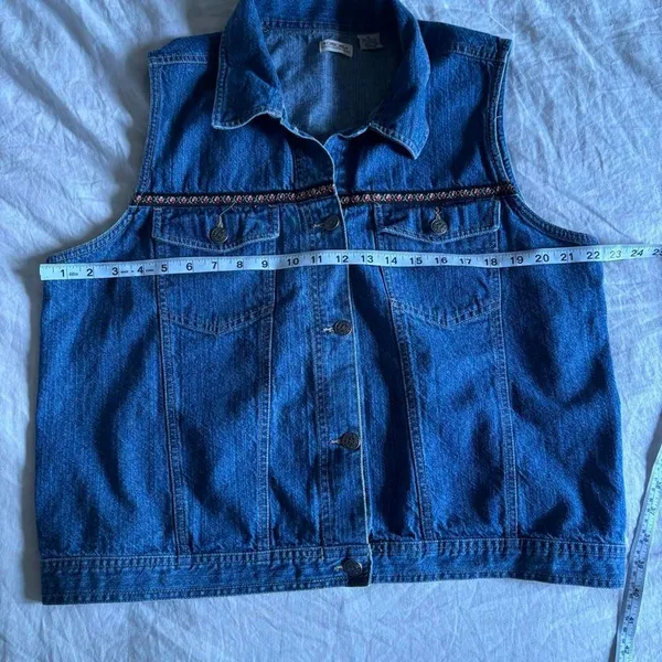 Vintage Y2K Cherokee Denim Jean Vest Floral Jaqcquard Boho Trim Size XL - Image 4