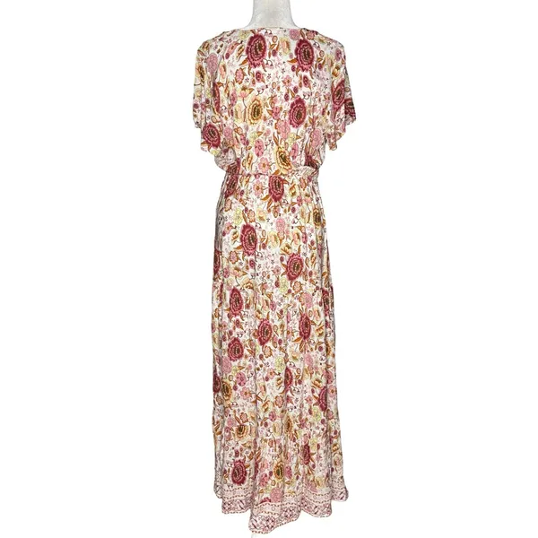 Vivimos Floral Maxi Dress L Prairie Flowy Relaxed Romantic Henley Elastic Waist - Image 10