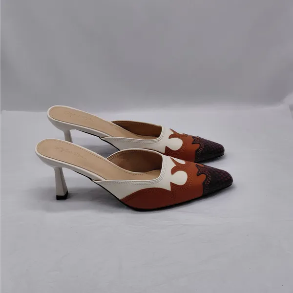Rylee's Rodeo Western Heels Sz 10 Ivory Brown Pointed Toe Coastal Cowgirl Mules - Image 2