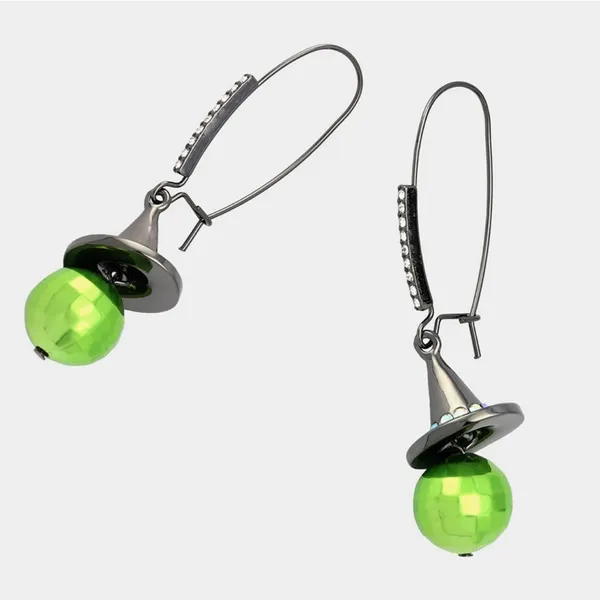 NIB Betsey Johnson Halloween Disco Witch Hat Drop Earrings - Image 2