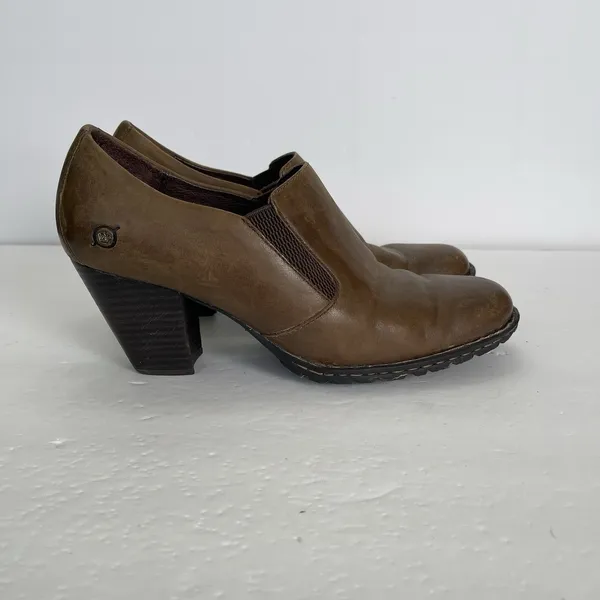Born Shoes Gertrude Ankle‎ Booties Block Heel Pull On Brown Leather Women's 8 - Image 2