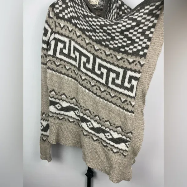 Abercrombie & Fitch Brown Tan Knit‎ Aztec Checkered Open Front Cardigan - Image 3