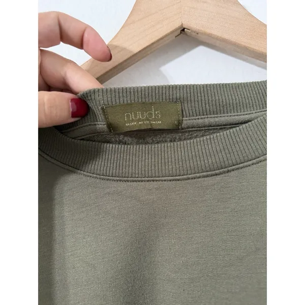Nuuds Long Sleeve Crewneck Cropped Sweatshirt Olive Green Lg Lounge Soft Rayon - Image 2