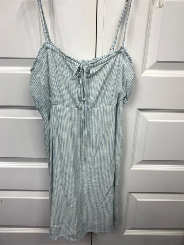 O’neill Sundress Slip Checkered Print Gingham Blue Small Spaghetti Strap Summer - Image 3