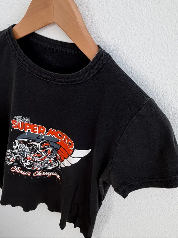 Brandy Melville J.Galt Super Moto Graphic Baby Tee Black Cropped Top One Size - Image 4