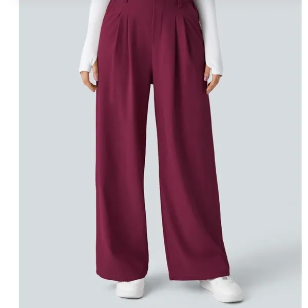 **Halara Women's Halo Tek Air Pull on Pants Stretch Wide Leg Burgundy Size XL - Image 2