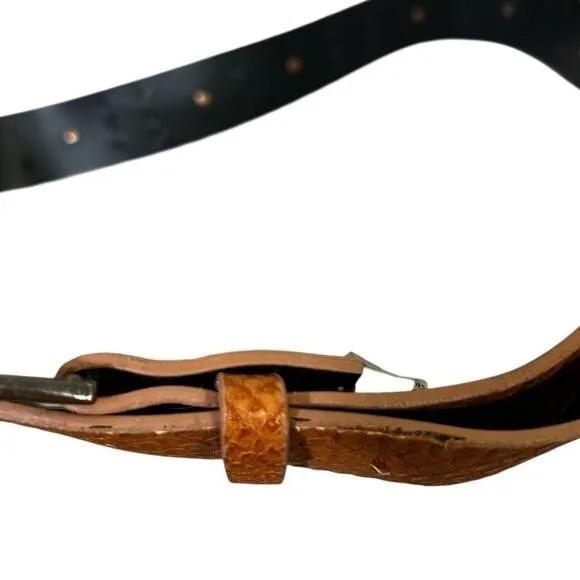 Womens Western Snakeskin Print Rhinestone Studded Belt Brown Boho Size 12 - Image 6