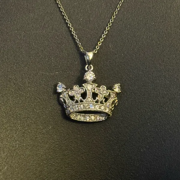 Vintage Ross Simons 925 pave crown pendant necklace - Image 2