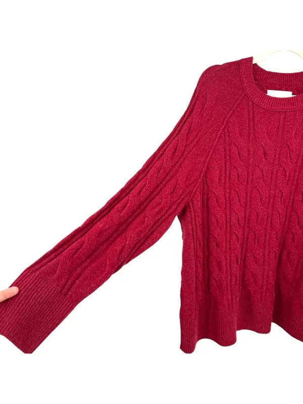 Aerie Burgundy Cable Knit Sweater Size Large NWT Classic Style Oversized Fit - Image 3