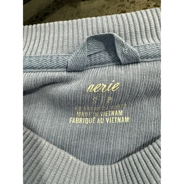 Aerie Womens Ribbed Knit Pullover‎ Sweater Dusty Blue Cotton Crew Neck Small - Image 4