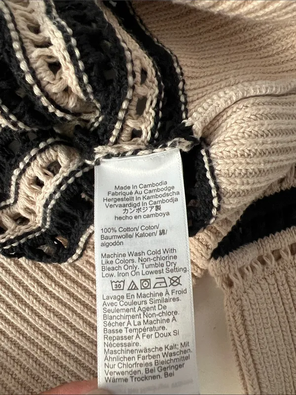 J. Crew Crochet Sailor Collar Open Knit Neutral Stripe Pullover Sweater Cotton M - Image 6
