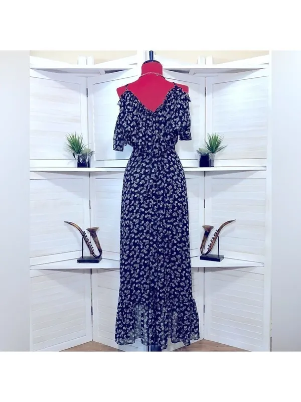 Misa Los Angeles Floral Dress chiffon boho Ruffle off-shoulder fairy festival XS - Image 2