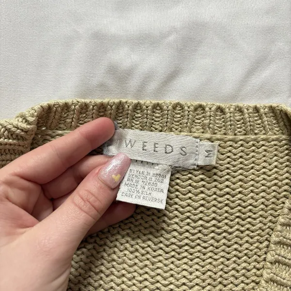 Vintage 90s Y2K Sweater 100% Silk Womens Size Medium Beige Whimsy Fairy Boho‎ - Image 3