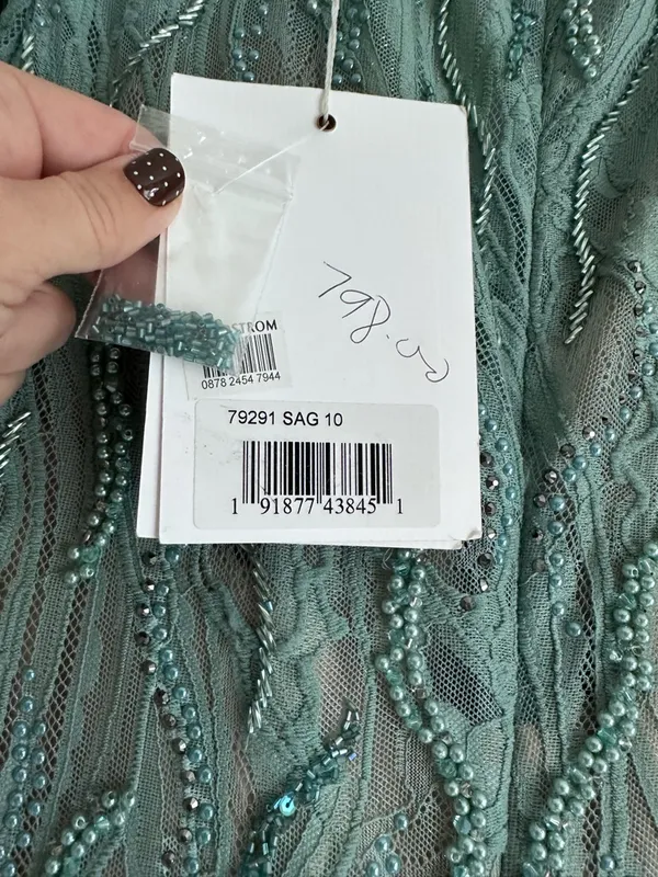 Mac Duggal 79291 Beaded Illusion Long Sleeve Plunge Neck Gown NWT 10‎ Sage - Image 6