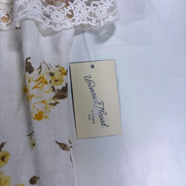 Universal Thread Floral Linen Blend‎ Lace Trim Mini Dress XS Yellow White Boho - Image 9