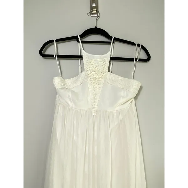 Express White Maxi Dress Lace Halter High Neck Sheet Flowy Overlay Small - Image 2