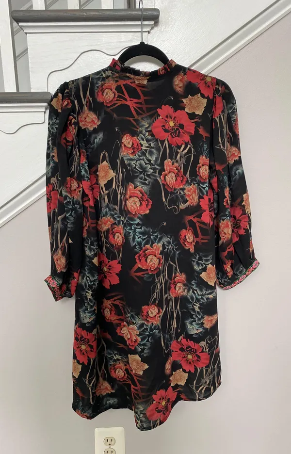 Women’s Floral Long Sleeve A-line Mid Length Georgette Lined Dress - Image 5