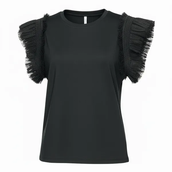 English Factory Mixed Media Tulle Flutter Sleeve Knit Top - Image 3