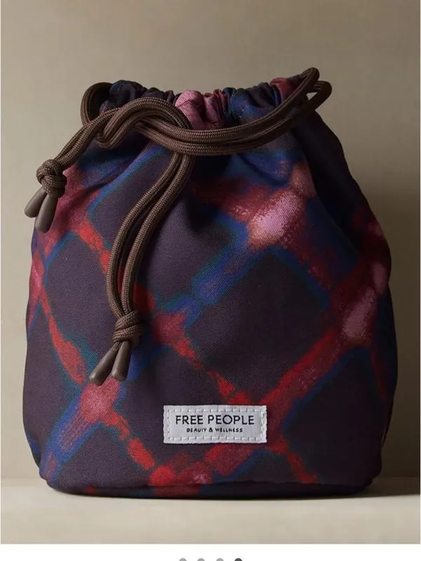 NEW Free People purple plaid drawstring makeup cosmetic toiletrie bag - Image 2