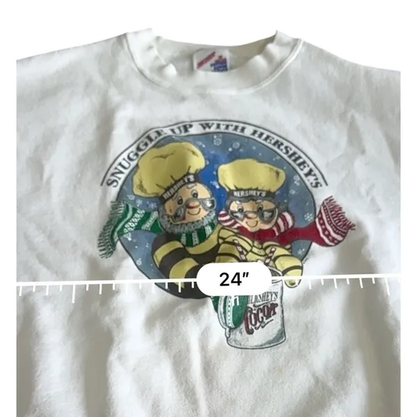 Jerzees Vintage 90s Hershey's Hot Cocoa Sweatshirt XL White Graphic Crewneck - Image 10
