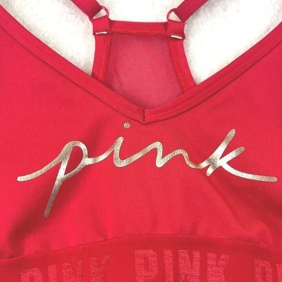 PINK Victoria's Secret Sports Bra Womens Polyester Mesh Racerback Red XXS‎ - Image 4