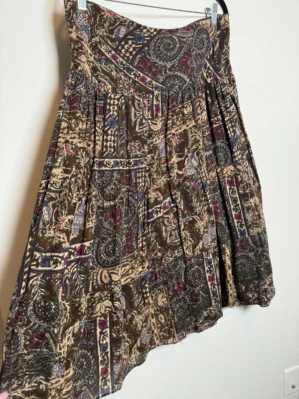 Boho Beads Brown Boho Abstarct Cotton Peasant Skirt - Image 3