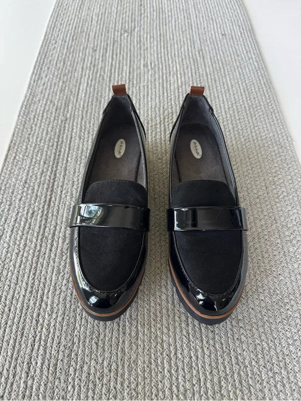 Dr. Scholl's Black Patent and Suede Platform Loafers Sz 7 - Image 2