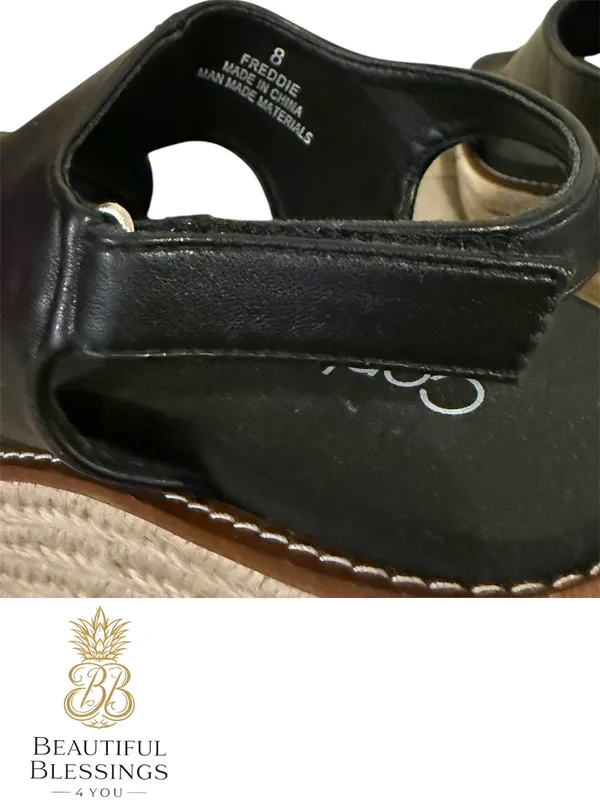 NWT Corkys “Freddie” Wedge Sandals Black Size 8 Platform Espadrille Slingback - Image 6