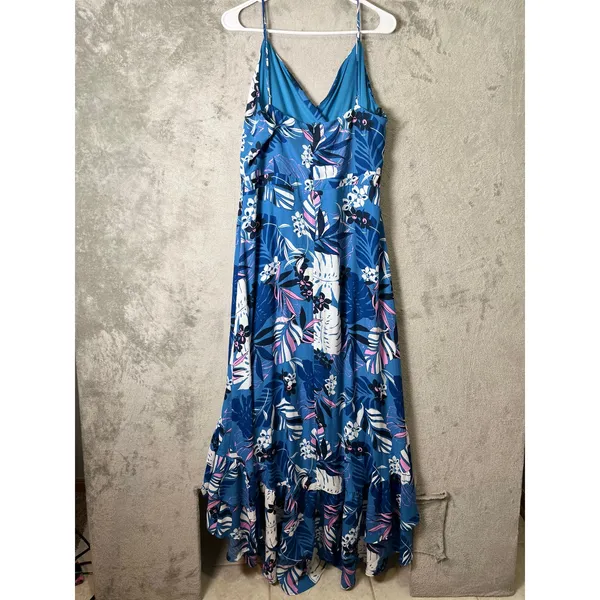 Lulus Vacation‎ Days Blue Tropical Print High Low Maxi Dress Flowy Resort Summer - Image 3