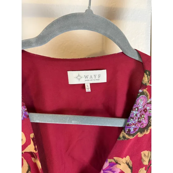 WAYF Cropped Long Sleeve Red Floral Tie Front Open Elastic Waist Blouse Size L - Image 2