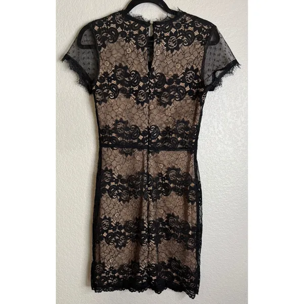 KOUM Womens Small Black Lace Overlay Bodycon‎ Dress Chic Event Prom Whimsigoth - Image 2