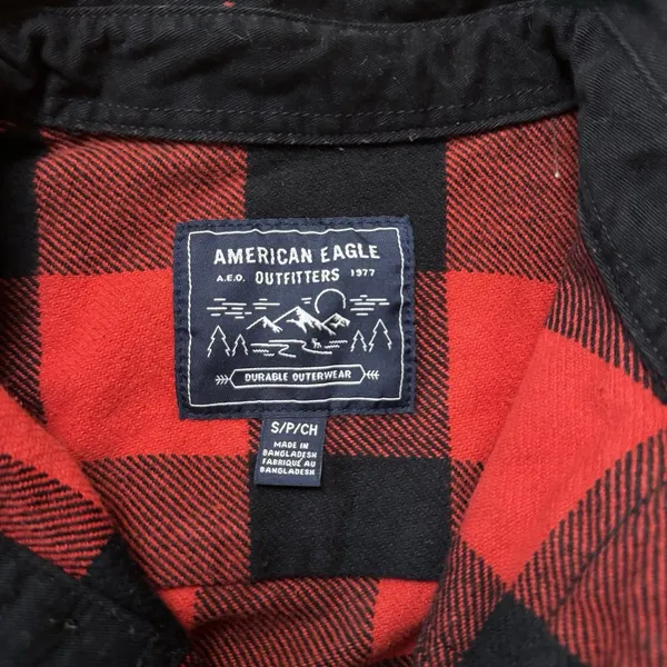 American Eagle AE Unisex Flannel Plaid Button-Down Long Sleeve Shacket Size S - Image 5