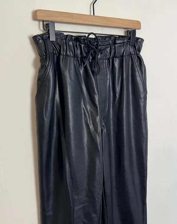 ABERCROMBIE- Vegan Faux Leather Sunday Jogger Pants Pull On Paper-Bag Waist - Image 3