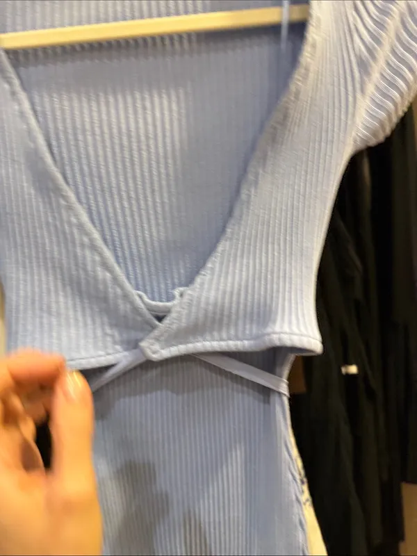 Zara Light Blue Ribbed Midi Dress with Plunge Neck - Image 4