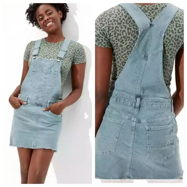 American Eagle Outfitters Corduroy Raw Hem Overall Dress In Jade Size Medium - Image 2
