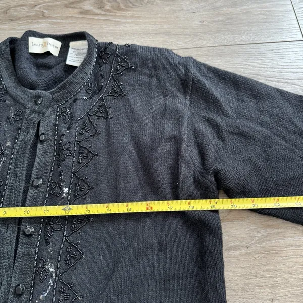 Jaclyn Smith Black Beaded Sequin Cardigan Wool Blend Knit Sweater Womens Medium - Image 4