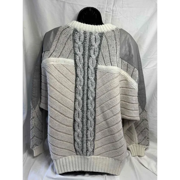 Juice vintage cable Knit patchwork leather‎ Striped Sweater Long Sleeve XL - Image 3