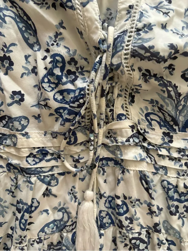 Lucky Brand White and Navy Floral Tiered Dress - Image 3