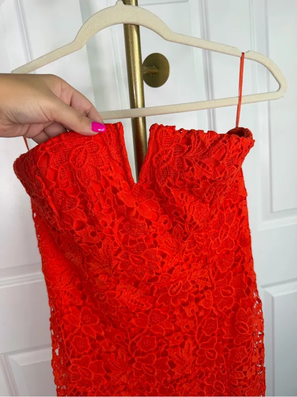 ASTR the Label Red Floral Lace Strapless Midi Dress Size L Cocktail Party - Image 5
