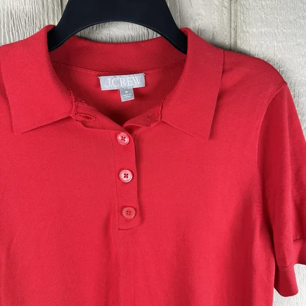 J.Crew Sweater Polo Women Medium Red Ultra-Fine Cotton Short Sleeve CG811 - Image 2