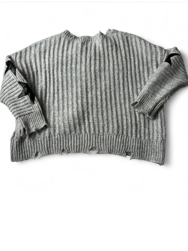 Vintage Havana cable knit grey and black star sleeve sweater - Image 8