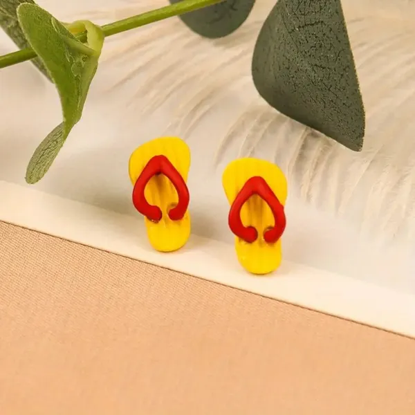 Yellow Beach Sandals S925 Silver Needle Hip-Hop Yellow Flip-Flop Push Earrings - Image 2