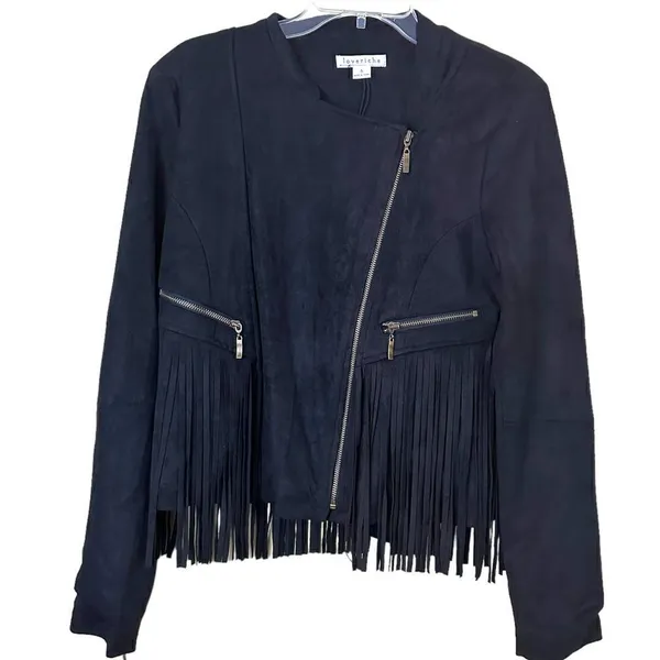 Love Riche Black Faux Suede Fringe Jacket Western Boho - Image 2