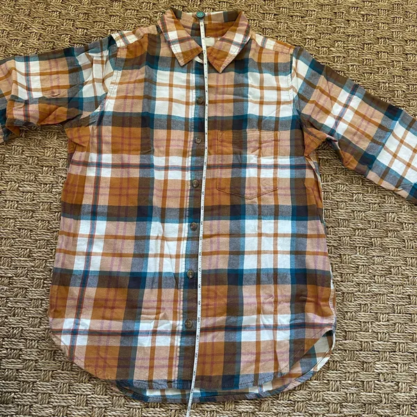 SO flannel button front Juniors xs Shirt Blue, cream, orange and maroon plaid flannel - Image 10