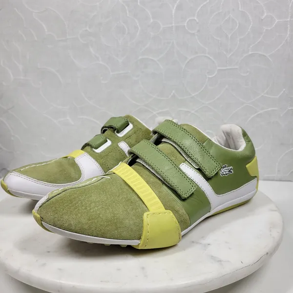 Lacoste Womens Vito Driving Shoe 9 Green White Leather Suede Hook & Loop Sneaker - Image 2