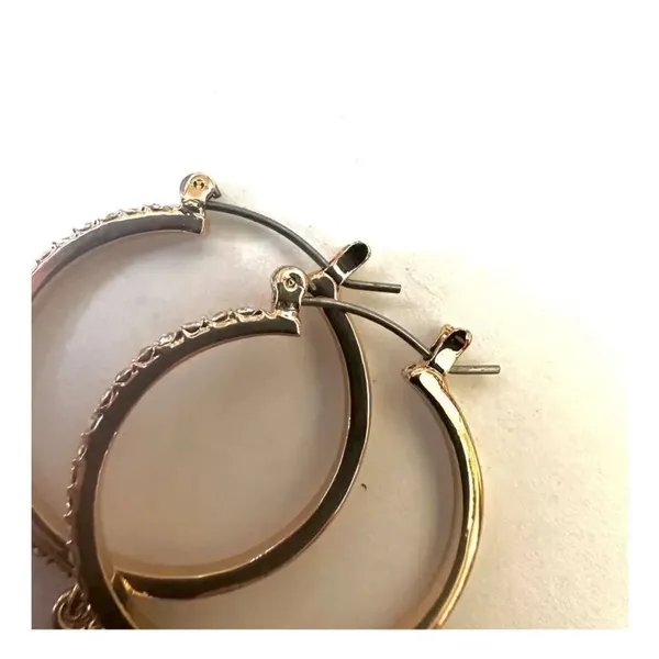 Gold tone hoop earrings with dangling rhinestones - Image 5